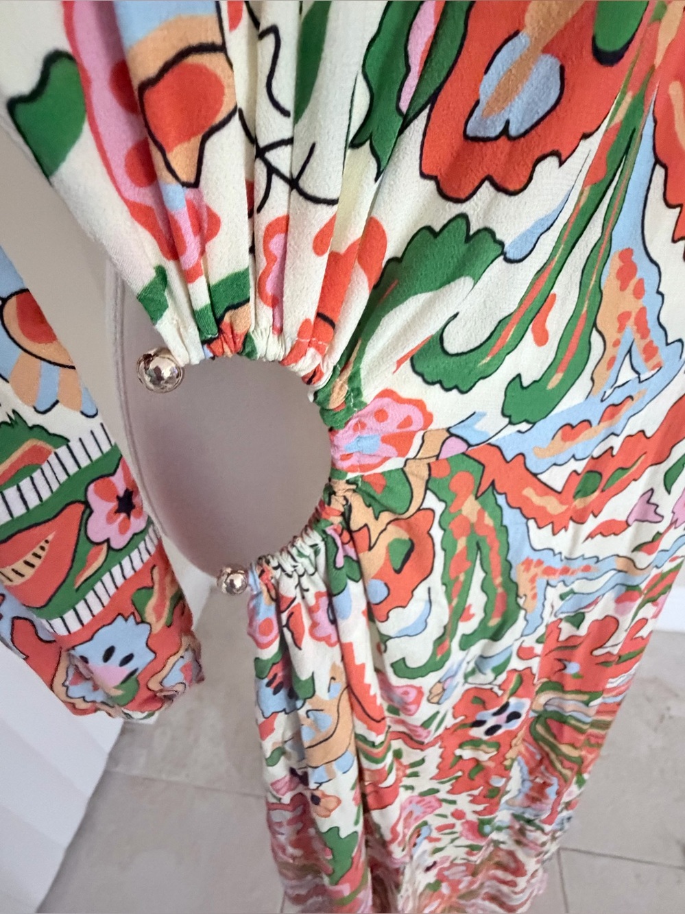 ba&sh Paris Monica Midi Dress Cutout Floral Paisley Ring Detail Size S - Picture 8 of 8
